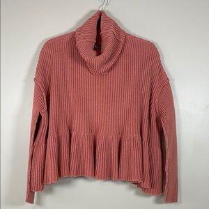 FREE PEOPLE Womens XS Dusty Rose Peplum Cowl Neck Sweater Boho Oversize Feminine